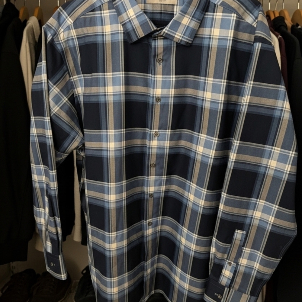SHIRT Murano Navy & Light Blue Checkered Shirt 18/35. (Jacket Is Sold Seperately